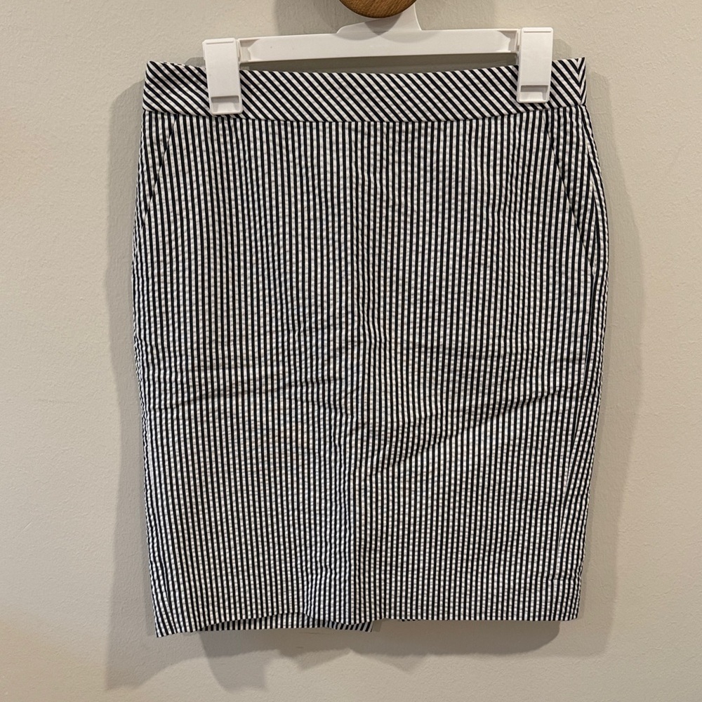 J. Crew Women’s No. 2 Pencil Skirt Classic Black White Striped Midi Size 4